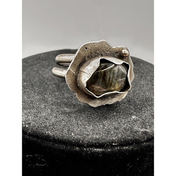 Artisan Labradorite Sterling Silver Ring Size 8 Adjustable 14 Carat Gold Ball - Picture 1 of 15